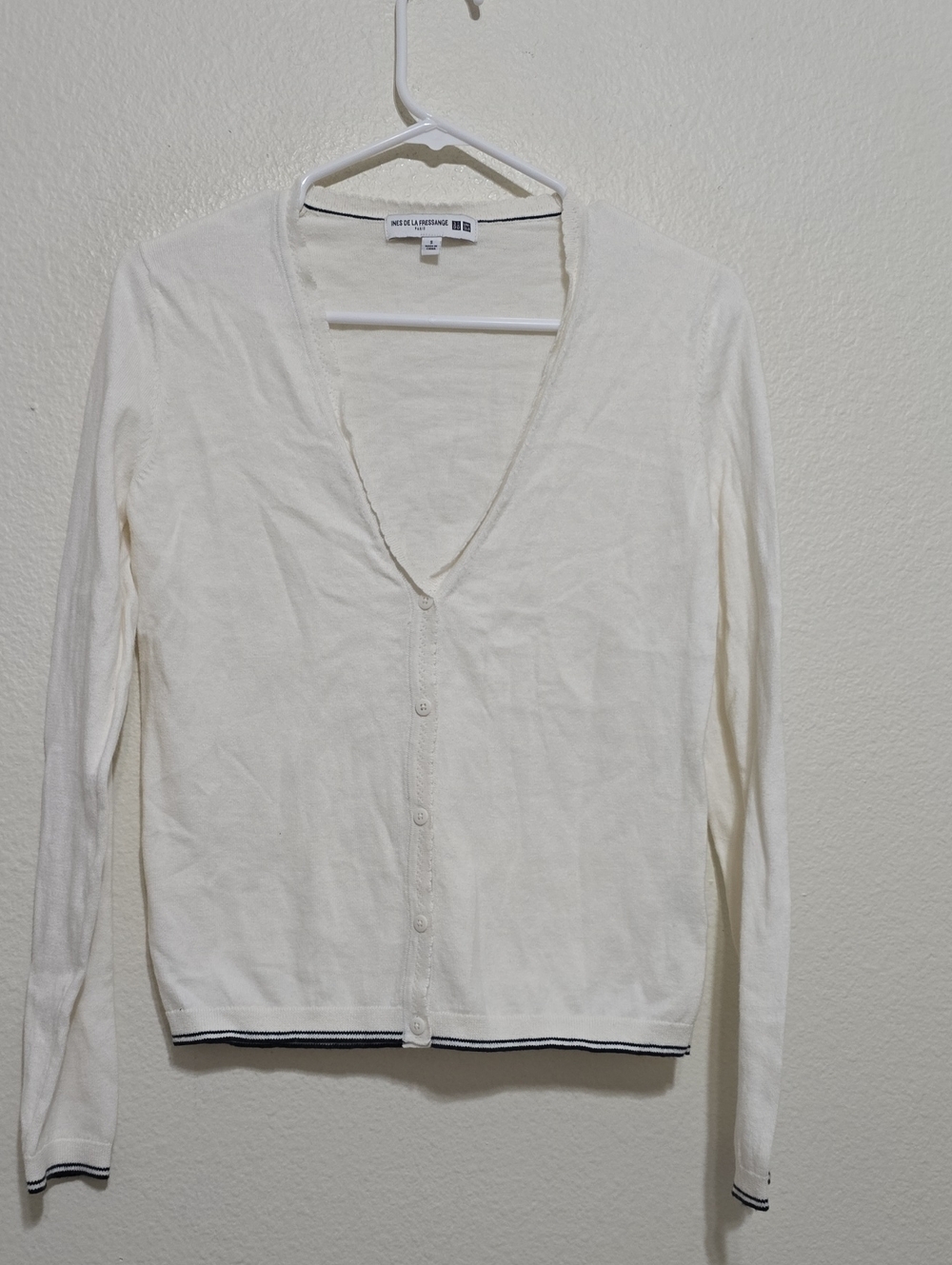 Ines De La Fressange Uniqlo White V-Neck Button Cardigan - Unbranded